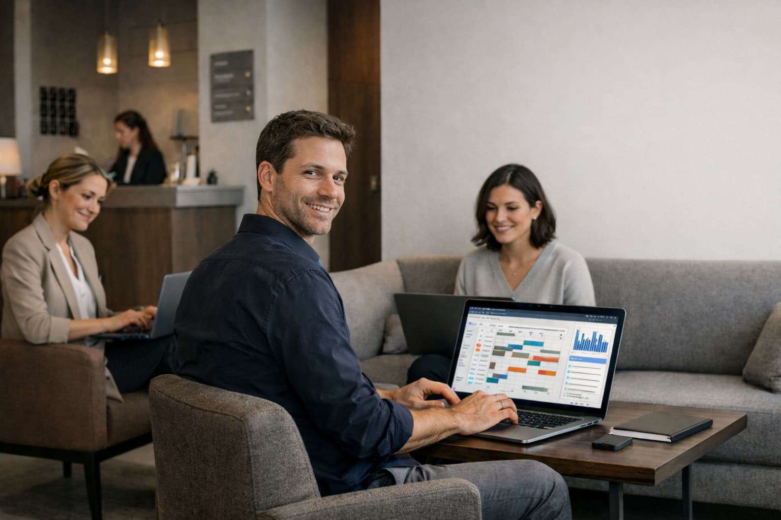 Team working together on Mangobeds property management platform