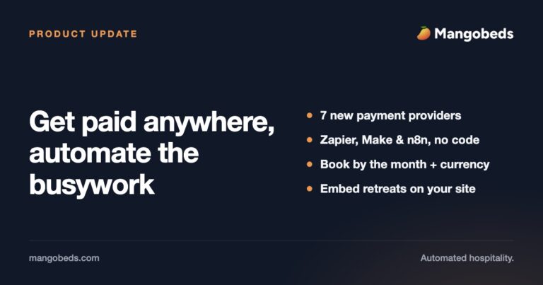 New payment integrations, no-code automation and booking updates in Mangobeds